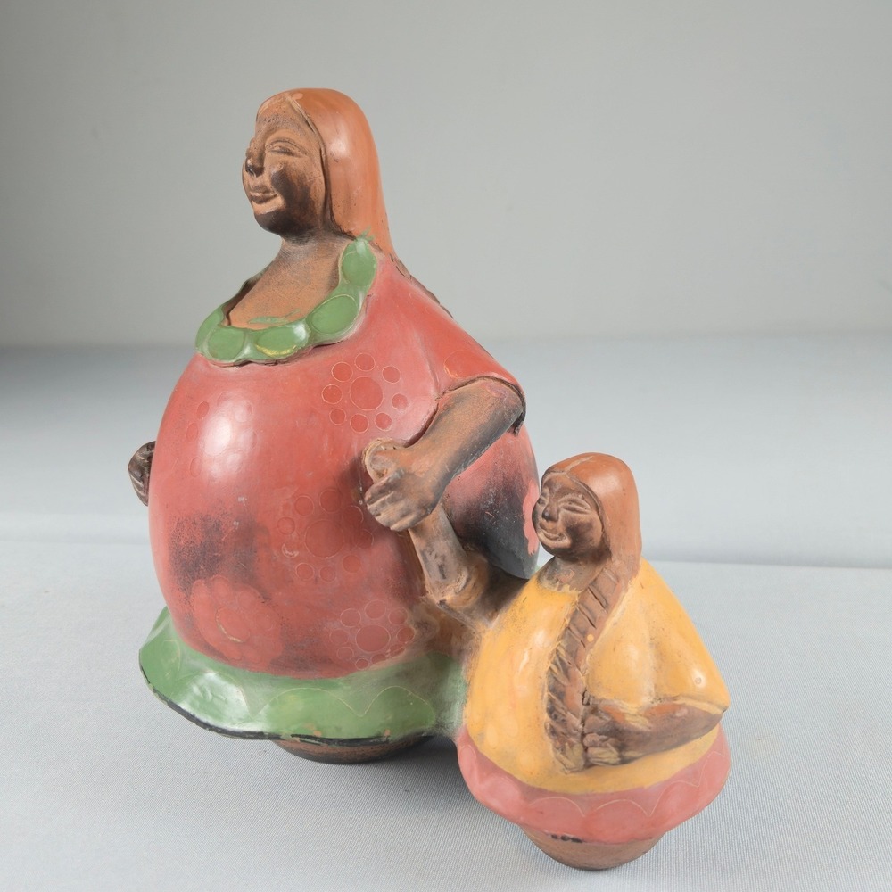 Chulucanas Peru Pottery Mother Daughter Ceramic Folk Art Figurine Hand Painted - Picture 2 of 12